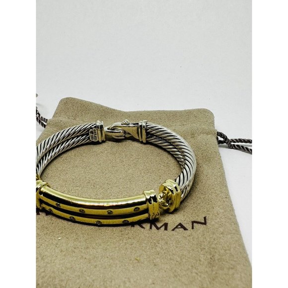 $4,000 David Yurman 14K Yellow Gold Silver Diamond Metro Double Cable Bracelet M - Picture 6 of 8